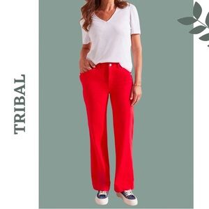 Tribal Jeans Poppy Red Wide Leg Pant 5 Pocket Size 14
